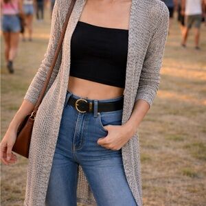 Mystree Gray Open-Front Knit Cardigan